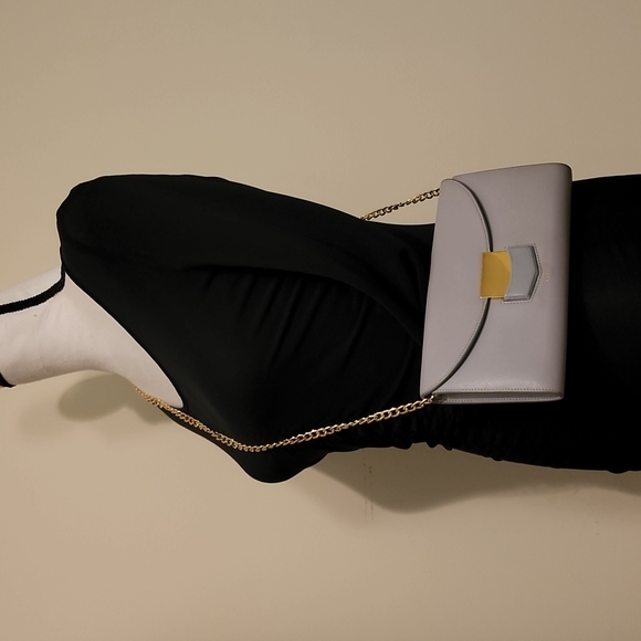 Celine Trotteur Crossbody Purse Clutch WOC Caviar Leather Gray - Picture 3 of 16